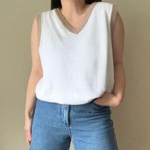 Vintage Two-Tone Neutral Knit Sleeveless Top